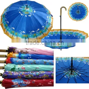 2016 Cheap Silver Printed Golf 16k 24k Wooden Handle Nigeria Wholesale Umbrella thumbnail-6