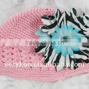 Newsboy Crochet Beanie Kufi Hats With a Zebra Daisy Flower thumbnail-1