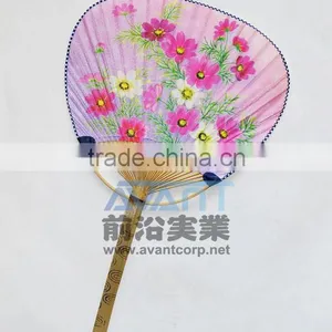 Japanese Style Long Handle Round Bamboo Handy Fan thumbnail-1