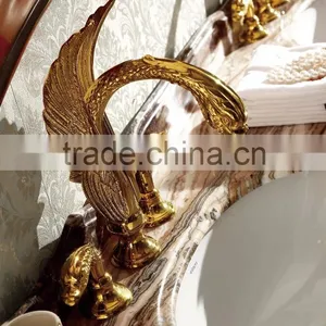 Hotel Type Baroque Style Antique Wooden Bathroom Vanity With Double Sinks With Gold Foil WTS123 thumbnail-6