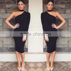 Wholesale One Shoulder Midi Sexy Ladies One Piece Dress Latest Neck Designs thumbnail-4