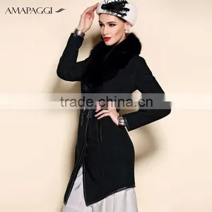 Top Grade Winter Women's Long Real Black Sheep Fur Coat Made In China thumbnail-1