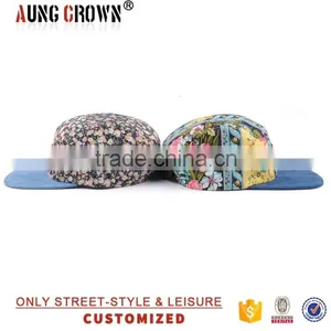 Leather Patch Suede Brim Floral 5 Panel Cap thumbnail-5