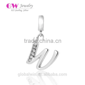 S067W Globalwin 925 Sterling Silver Alphabet Letter W Paved With Crystals Charms thumbnail-1