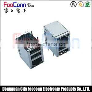 Dual USB to RJ45 Connector Parts 6P Shield Jacks With LED and EMI Side Entry thumbnail-1