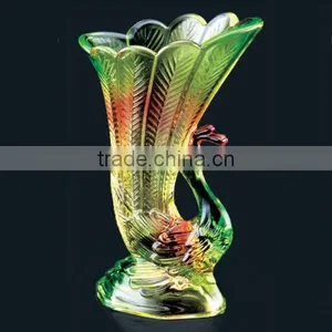 Lead Free Peafowl Shape Crystal Glass Flower Vase for Home Decoration thumbnail-2