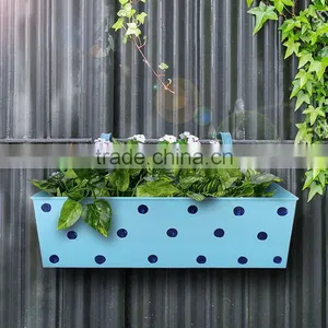 Powder Coated Metal Iron Planters | Polka Dot Rectangle Railing Planter thumbnail-1