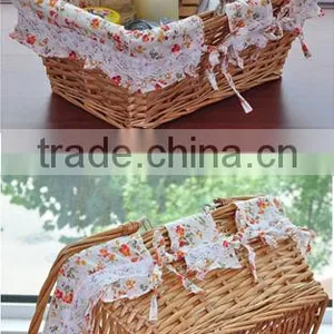 Flexible Handle Wicker Basket With Liner thumbnail-1