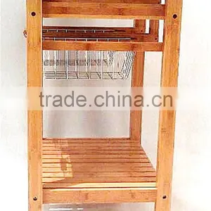 Hot Sale Bamboo Kitchen Trolley Design With Basket and Wheels thumbnail-4