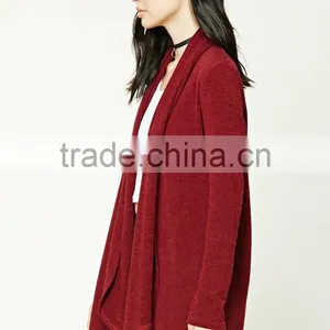 OEM High Quality Women Fashion Long Sleeve Plain Dyed Cotton Brushed Shawl Collar Cardigan Sweaters thumbnail-3