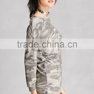 100 Polyester Sweatshirt Women Round Neck Long Sleeve Camo Longline Sweater Without Hood thumbnail-3
