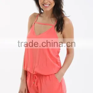 Latest Design Women Sexy Clothing Casual Fit Cute And Elegant V Neck Open Back Summer Beachwear Playsuit For Holidays thumbnail-3