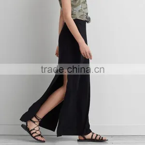 Latest Skirt Design Pictures Women Fashion Plain Dyed Cotton Solid Black Slit Maxi Skirts Women Long Maxi Skirts thumbnail-6