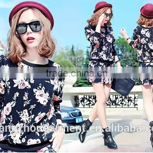 New Winter Women Brand Fashion Long-sleeved Tops + Shorts Floral Track Suit thumbnail-3