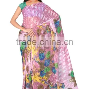 Digital Flower Rose Printed Designer Saree With Blouse Material thumbnail-3