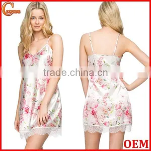 Sexy Relaxed Fit Adjustable Straps Print Women Pajamas With Lace Trim thumbnail-1