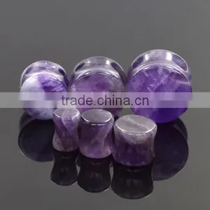 2017 Hot Amethyst Flare Plug With O Ring Natural Stone Ear Plug thumbnail-3