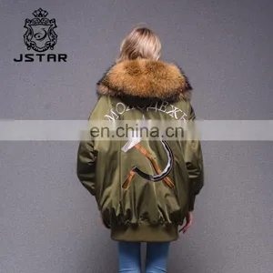 Best Warm Bomber Down Jacket With Raccoon Fur Collar thumbnail-4