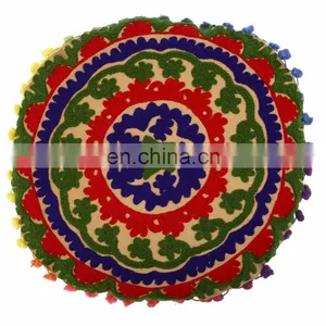 Indian Decorative Cushion Cover Suzani Embroidered Cotton Pillow Case Throw thumbnail-1