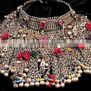 Vintage Kochi Necklace - Vintage Coin Afghan Necklace- Tribal Bellydance Necklace - Gypsy Necklace- Afghani Multicolor Jewelry thumbnail-1