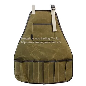 Waxed Canvas Work Bib Apron With Many Pockets for Garden thumbnail-1
