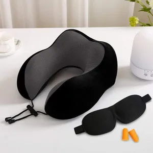 Popular Black Washable Customized Neck Rest High Support Memory Foam Travel Neck Pillow thumbnail-1
