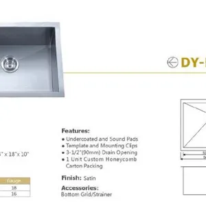 Guangdong Dongyuan Kitchenware 2318 Zero Radius Stainless Steel Single Bowl Kitchen Sinks thumbnail-2