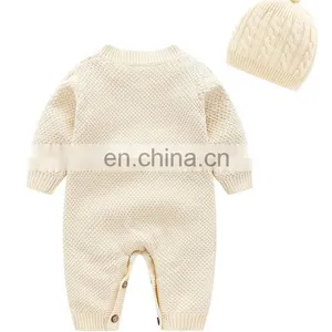 Long Sleeve Cotton Jumpsuit Plain Color Knit Baby Rompers thumbnail-2
