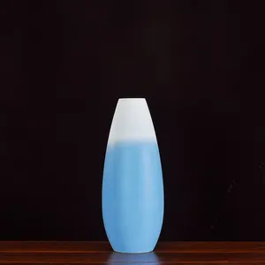 Chinese Simple Hand Made Frost White Blue Ceramic Flower Vase For Hallway Decor thumbnail-4
