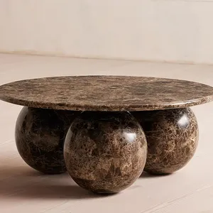 Luxury Brown Natural Marble Stone Tea Coffee Table & Desk - Home Use Stone Furniture thumbnail-2