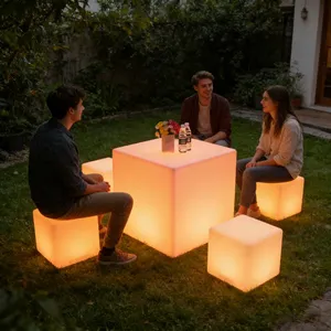 Illuminated Table Lit Side Led Polyethylene Hire Glow in the Dark Ice Light Mood Lighting Cube thumbnail-3