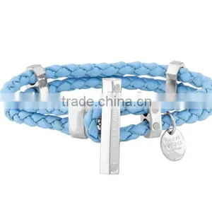 Famous Latest Design Unisex Personalized Southampton Light Blue Leather Bracelet thumbnail-1
