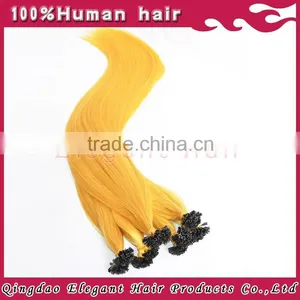 Double Drawn White Blonde Remy Indian Human Hair Extension Nail Keratin Hair thumbnail-1