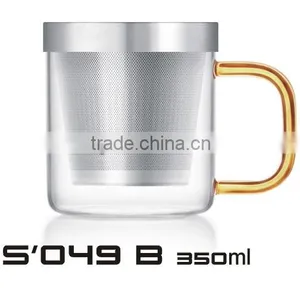 New Design! High Borosilicate Glass Teacups/Mugs With Stainless Steel Infuser/Strainer/Filter thumbnail-1