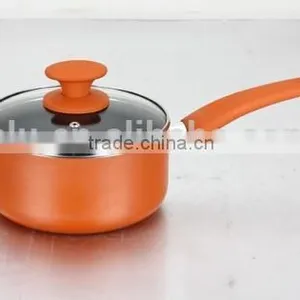 Orange Aluminum Non-stick Press Sauce Pan Cooking Milk Pot Long Bakelite Handle thumbnail-1