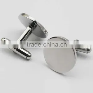 316L Stainless Steel Shiny Plain Silver Round Cufflinks for Men thumbnail-1