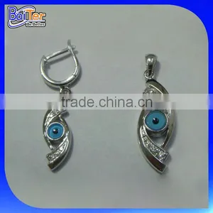 Wholesale Custom Turkish Jewelry Set 925 Sterling Silver Blue Glass Evil Eye Pendant thumbnail-4