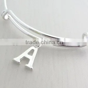 Custom Adjustable Silver Plated Initial Letter Charm Bangles thumbnail-1