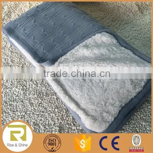 Wholesale 100% Acrylic Heavy Cable Knit Sherpa Back Throw Blanket Quality Choice thumbnail-1