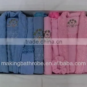 HIgh Quality Classical 100% Cotton Terry Bathrobe Slippers Gift Set thumbnail-2