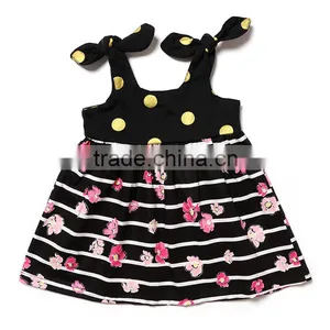 Beautiful Striped Black Dress Pink Flower Printed With Yellow Spot Frocks Design Wedding Party Dresses for Baby Girls thumbnail-2