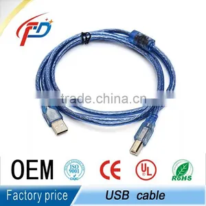 3m High Quality USB/USB2.0 Transparent Blue Print Cable AM to BM thumbnail-4