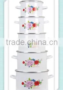 Best Quality Purple Pink Flower Decal Enamel Cookware Set Kitchenware Two Side Elegant Flower Decal Enamel Pot 5 Pcs Set thumbnail-1