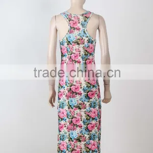 New Style One Piece Long Evening Dress Ladies Sleeveless Floral Printed Night Dress thumbnail-3