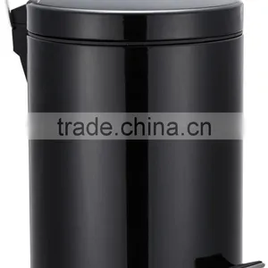 5 Liter/1.3 Gallon Round Step Color Pedal Metal Trash Bin, Stainless Steel Trash Can (Black) thumbnail-2