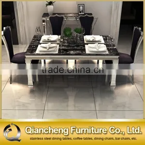 Mirror Sivler Stainless Steel 20mm Marble Dining Table Set thumbnail-2