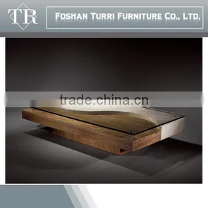 Modern Beige Travertine Marble Living Room Coffee Table With Glass Top thumbnail-1