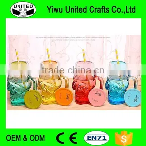Handle Cock Glass Rooster Cup With Metal Lid, Drinking Glass Bottle With Handle thumbnail-1