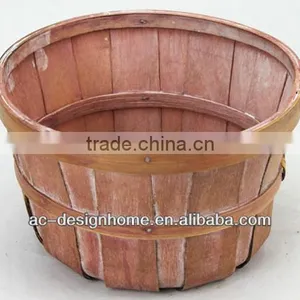 RED ORANGE WASH ROUND BAMBOO CHIP BASKET thumbnail-1
