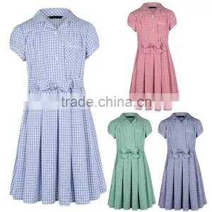 Wholesale Bulk Printed Fitted Girls School Gingham Dress Colours Kids Primary High School Uniforms Design With Pictures thumbnail-1